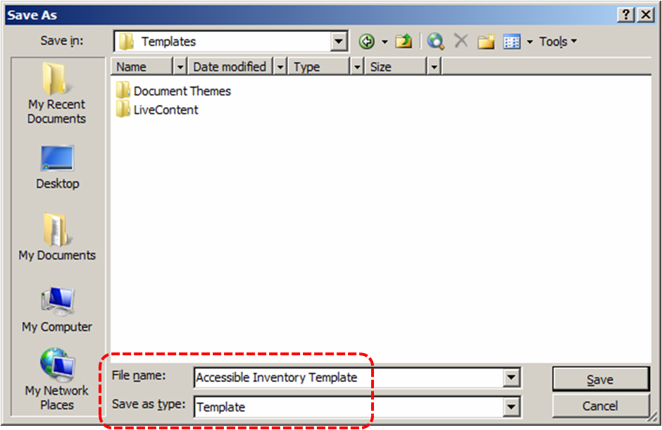 Image demonstrates location of File name and Save as type box in the Save As dialog.