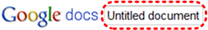 Image demonstrates location of document title text box beside Google docs logo.