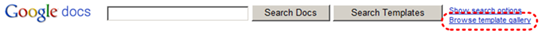 Image demonstrates location of Browse template gallery link next to Search Templates button.