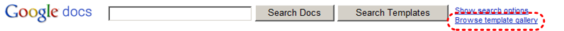 Image demonstrates location of Browse template gallery link beside Search Templates button.