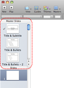 Image demonstrates location of Master Slide Layouts in Master Slides view.