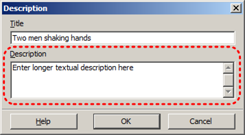 Image demonstrates location of Description box in Description dialog.