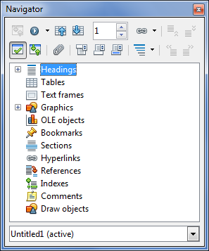 Image demonstrates how some of the categories in the navigator are collapsed and can be expanded.