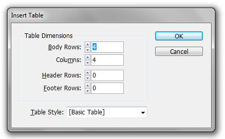 Image show "Insert Table" dialog box.