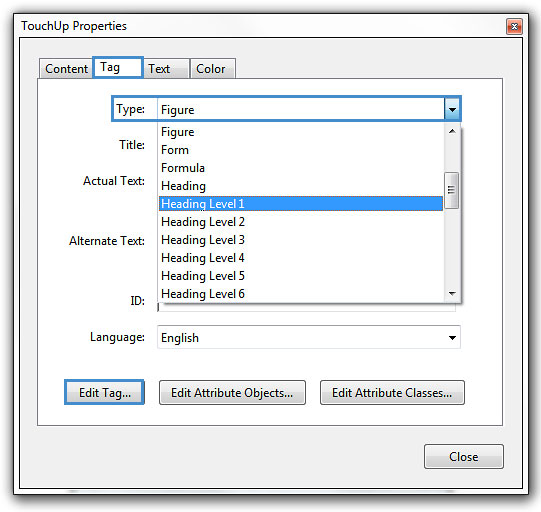 Image demonstrates the changes required in the touch up properties dialog box.