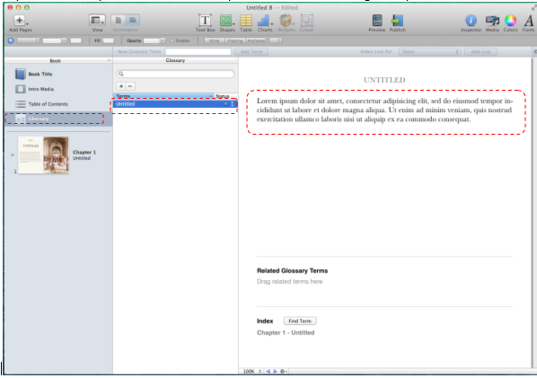 Screen Shot showing how to add a glossary to the iBook