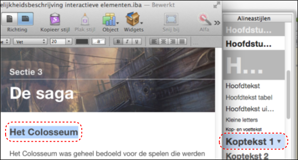 Deze illustratie toont dat je eerst een koptekst moet selecteren en vervolgens op de gewenste stijl moet klikken om de kopstijl toe te kennen